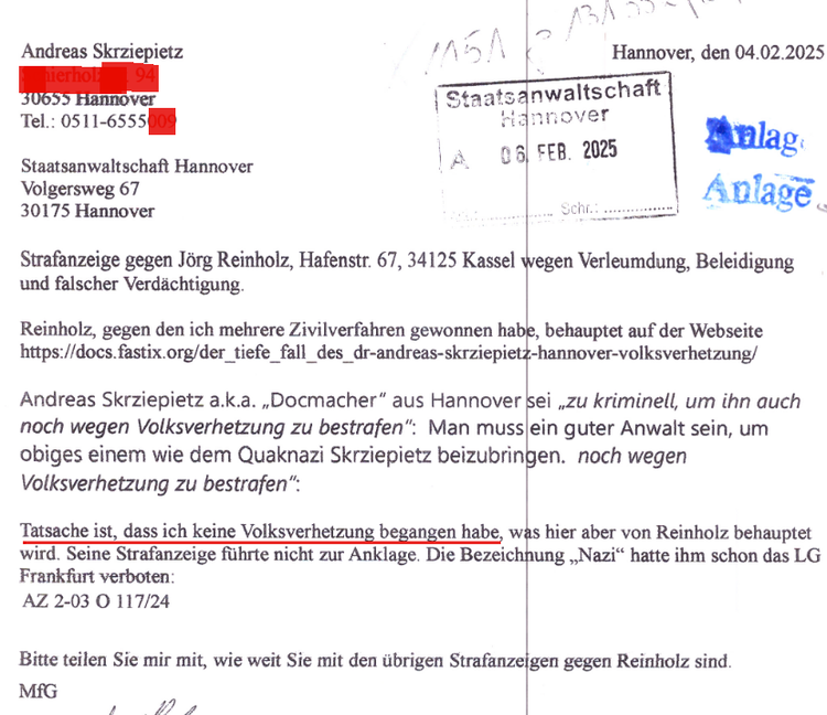 Versuchte Freiheitsberaubung: Wie Andreas Skrziepietz mich in den Knast lügen wollte.