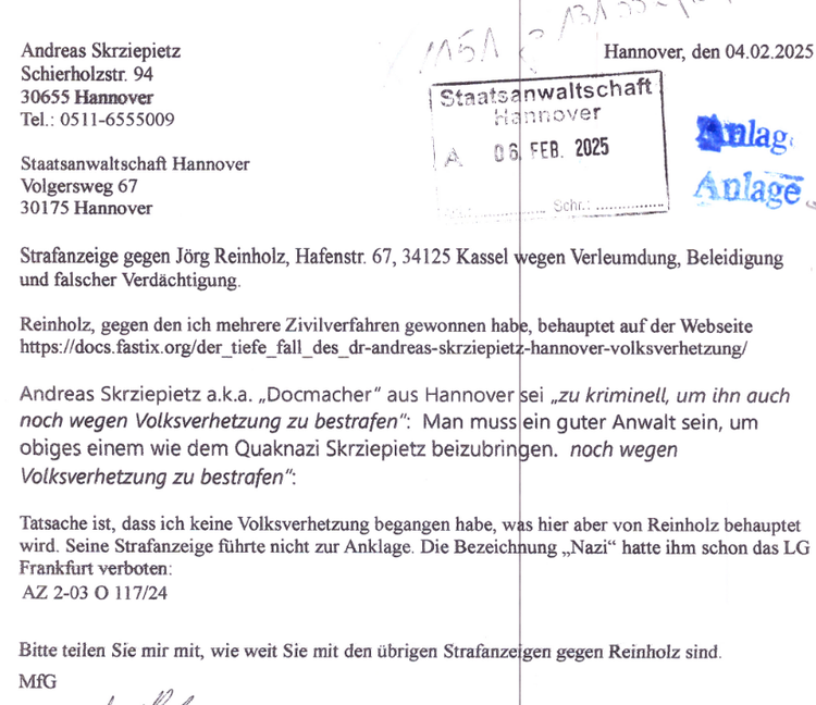 Versuchte Freiheitsberaubung: Wie Andreas Skrziepietz mich in den Knast lügen wollte.