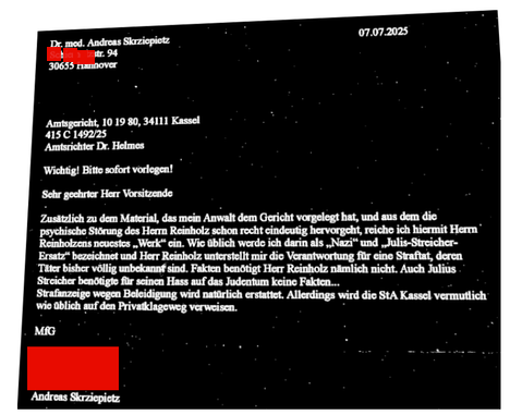 Amtsgericht Kassel untersagt von Schädigungsabsicht getriebenem Lügner Andreas Skrziepietz (Hannover) blöde Verleumdungen und Beleidigungen